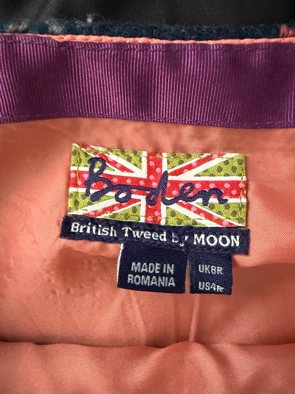 Boden Navy Plaid Midi Skirt with Pink & Green Accents size 4 small - Picture 6 of 6